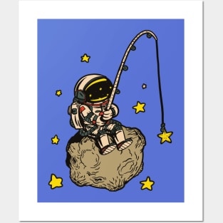 Astronaut on asteroid fishing in Space amoung the Stars Posters and Art